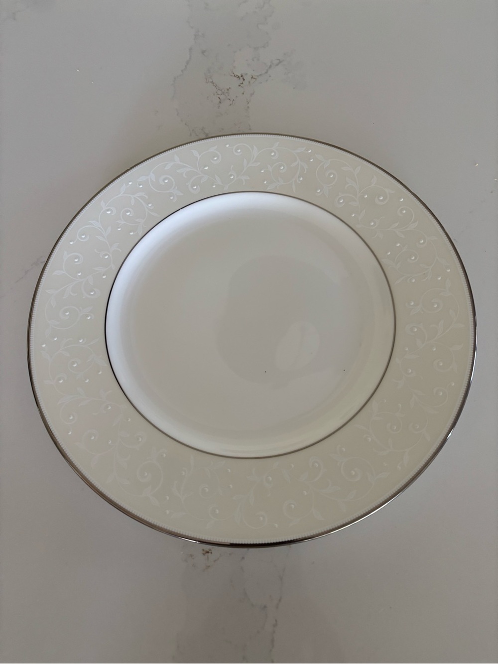Lenox White Porcelain Dinner Plate with Silver Rim